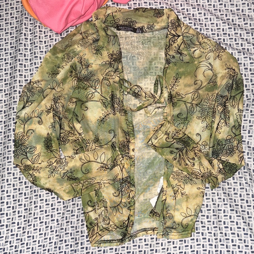 Floral mesh open tie top